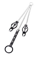 Черно-серебристые зажимы для сосков с кольцом для пениса TOYFA Metal 99407