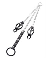Черно-серебристые зажимы для сосков с кольцом для пениса TOYFA Metal 99407