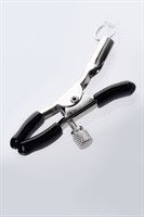 Серебристо-чёрные зажимы для сосков с кольцом для пениса TOYFA Metal 99408