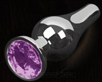 Серая анальная пробка с фиолетовым кристаллом - 12 см.  - фото 100336